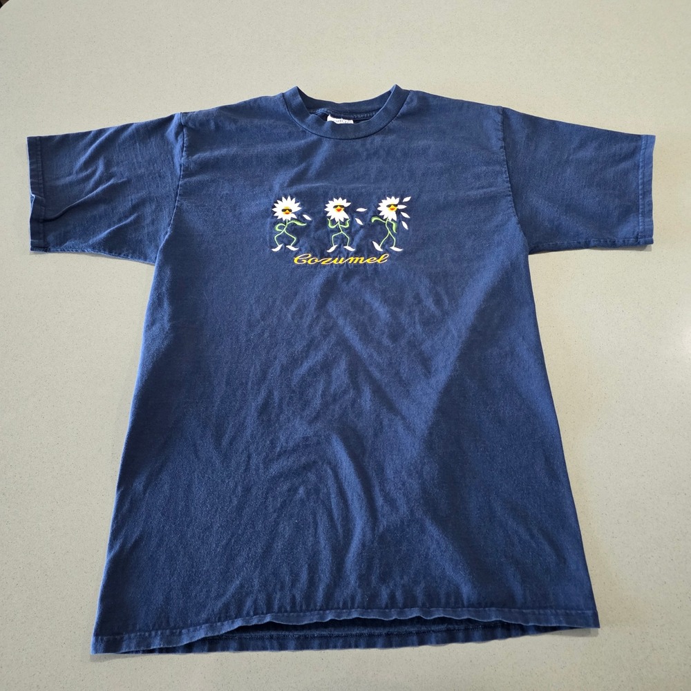 Vintage Yacht Club Cozumel Dancing Daisies Graphic T-Shirt Navy Blue Mens Large